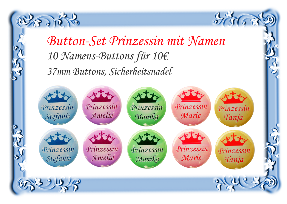 Buttons-Set*** Prinzessin mit Wunsch-Namen